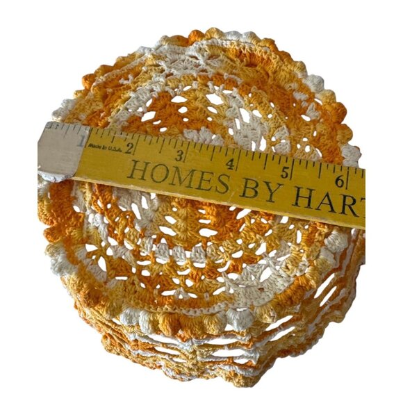 Handmade Crochet & Starched Lace Bowl With Scalloped Edge In Yellow & White - Picture 3 of 5